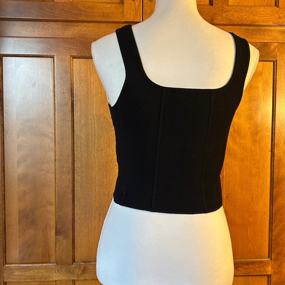 Sincerely Jules Black Ribbed Corset Style Cropped Tank Top  Sz L - Picture 4 of 10